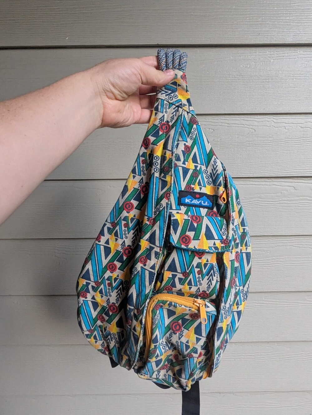 Kavu Blue Geometric Pattern  Sling Canvas Bag